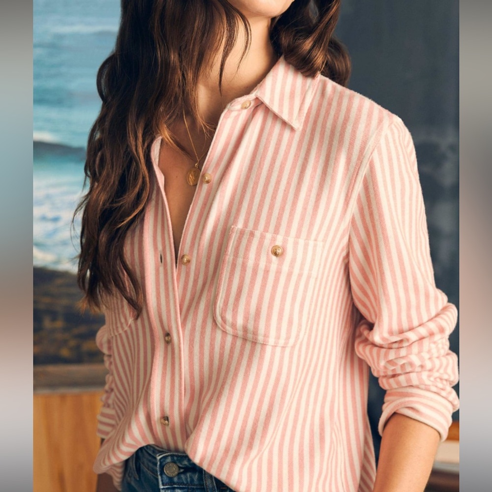 faherty legend flannel Striped Button Down sweate… - image 1